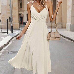 Apricot Sexy Women's Solid Color Crisscross Halter Backless Tie Cami Dress